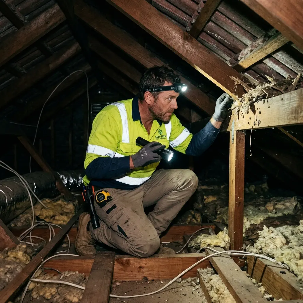 Technician locating dead rodents inside a Don Valley wall cavity with detection equipment