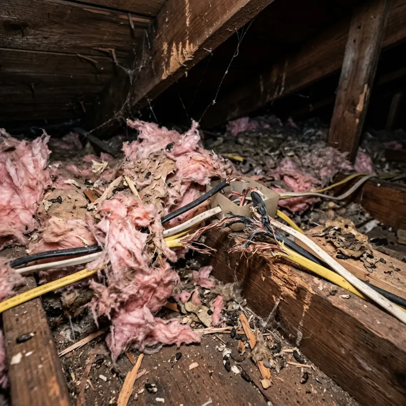 Contaminated ceiling insulation being assessed in a Don Valley roof space